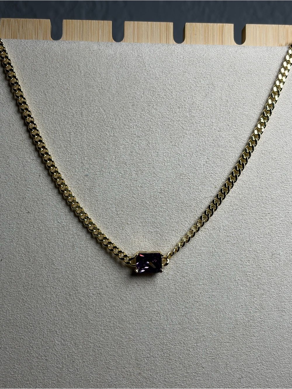 Gold Chain Necklace with Purple Stone Pendant - Women Jewelry